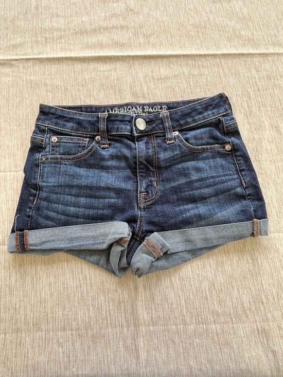 American Eagle Outfitters Pants - American Eagle Outfitters Dark Blue Rolled-Hem High Rise Shortie Denim Shorts 0